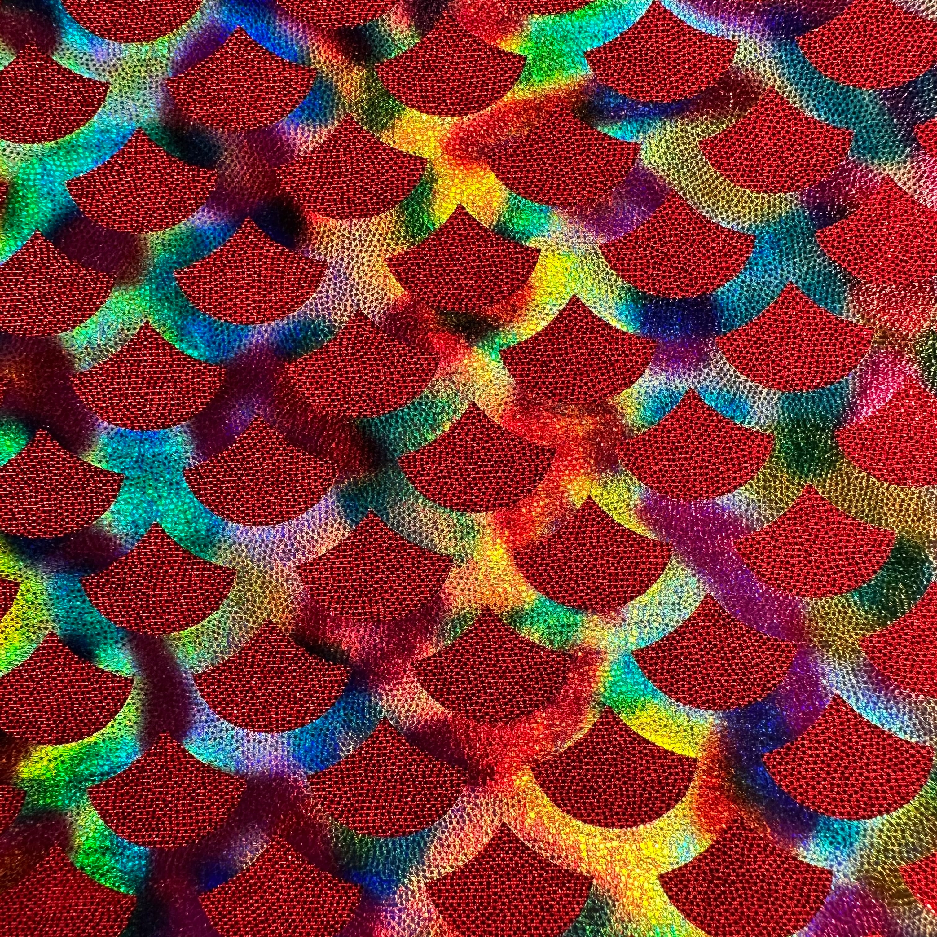 4 Way Stretch Poly Spandex Fabric  Rainbow Foggy Mermaid | Spandex Palace Red