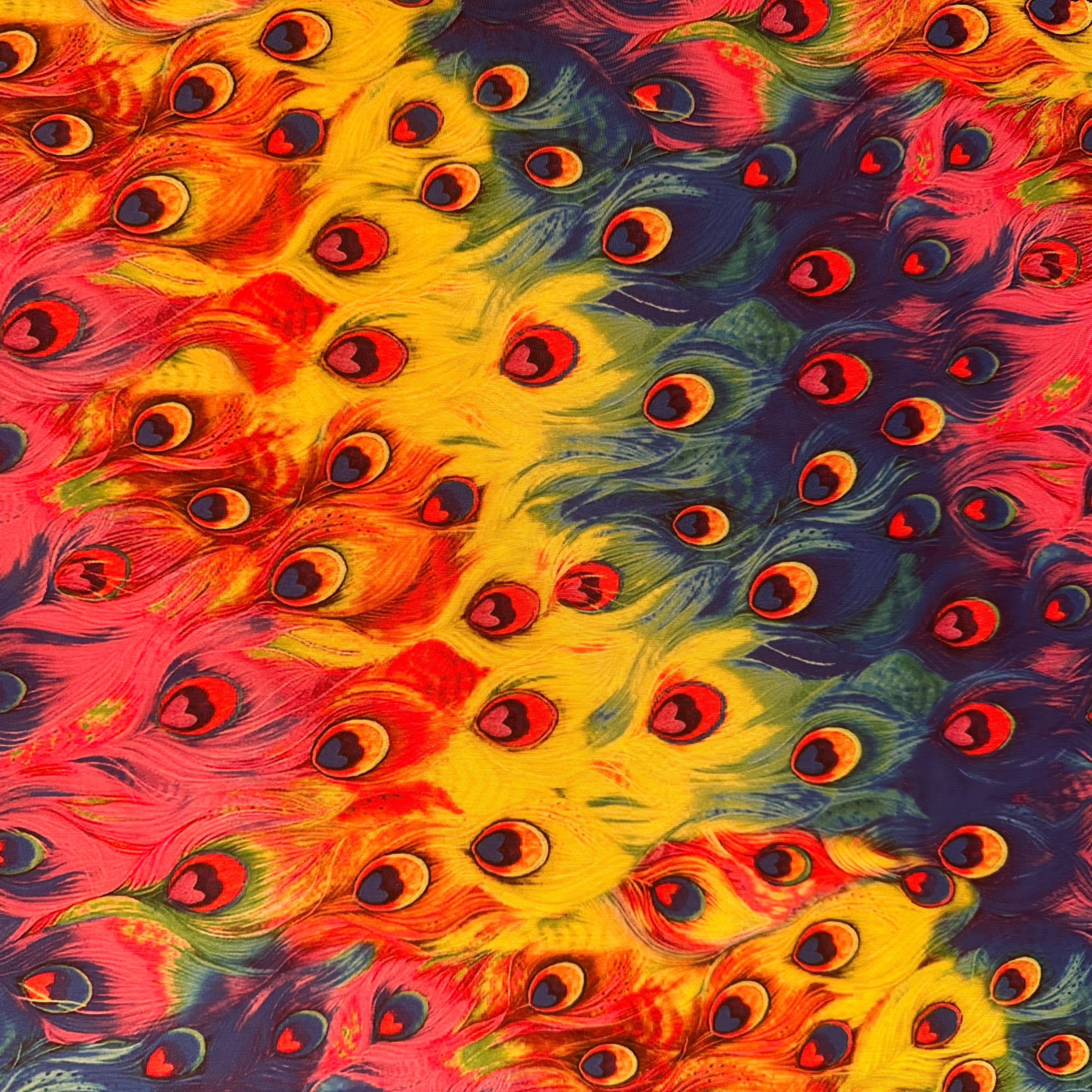 4 Way Streatch Polyester Spandex Peacock Digital Print Fabric | Spandex Palace Lime Pink
