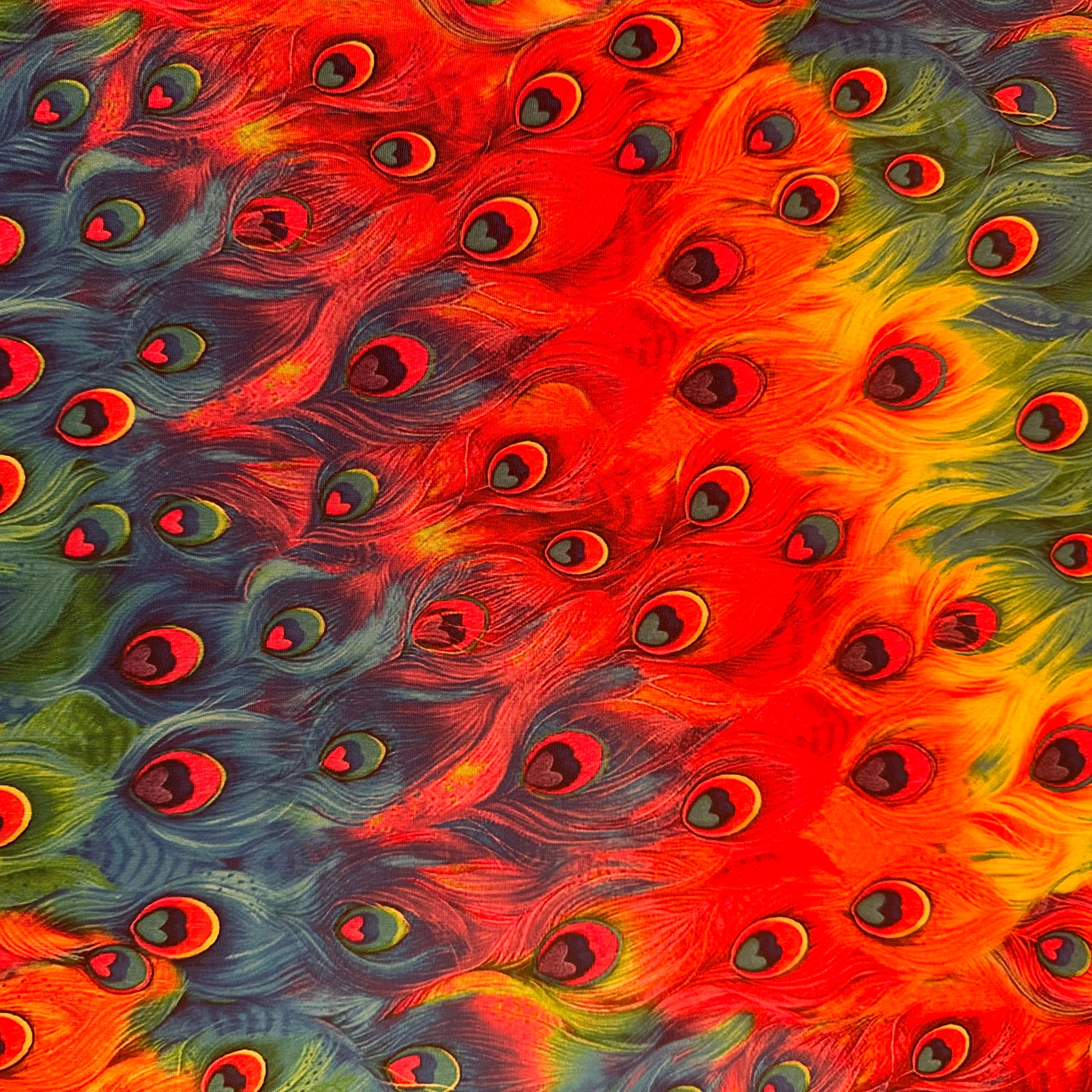 4 Way Streatch Polyester Spandex Peacock Digital Print Fabric | Spandex Palace Red Royal