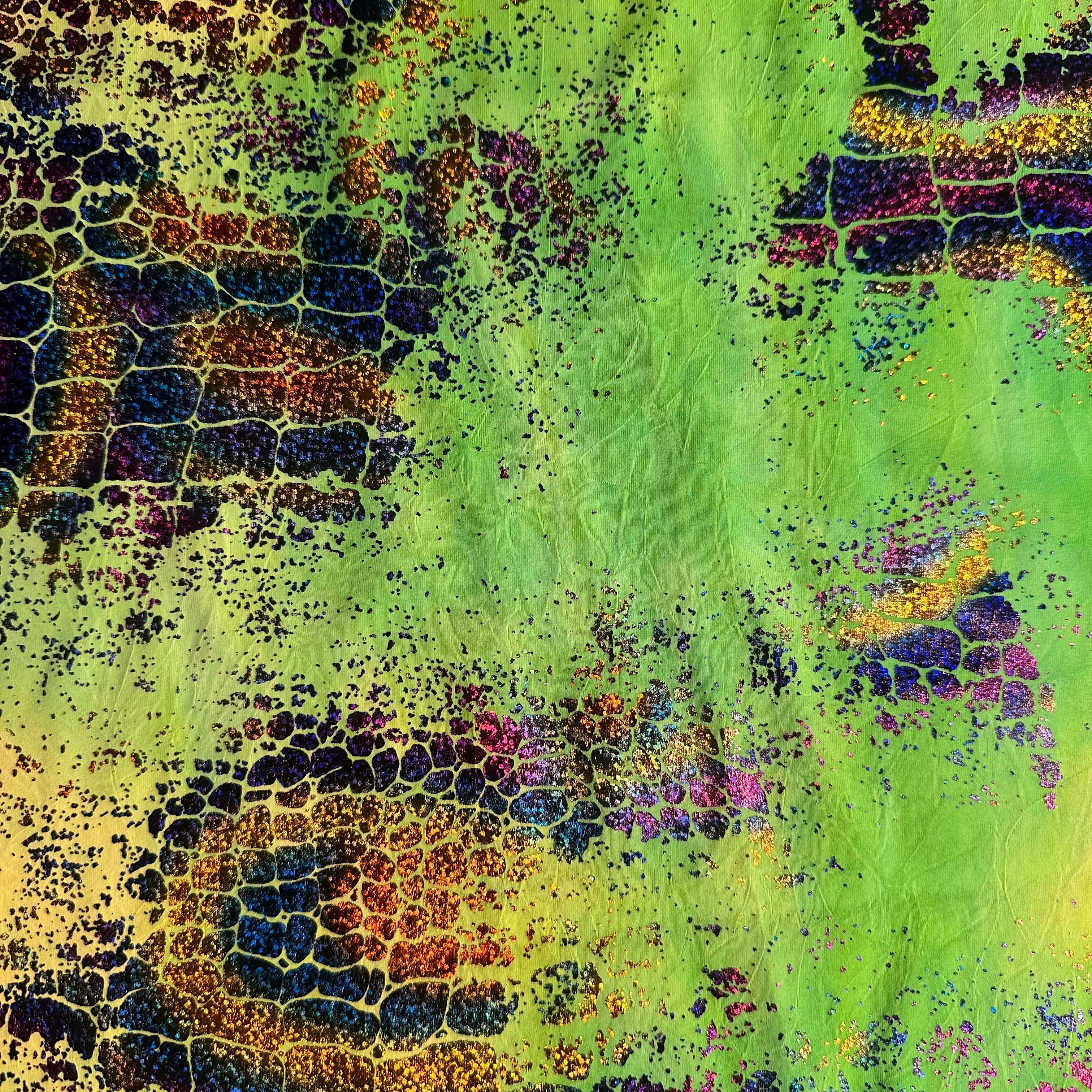 4-Way Stretch Nylon Spandex  Fabric Crushed Tie Dye Peel Snake | Spandex Palace Lime Multi