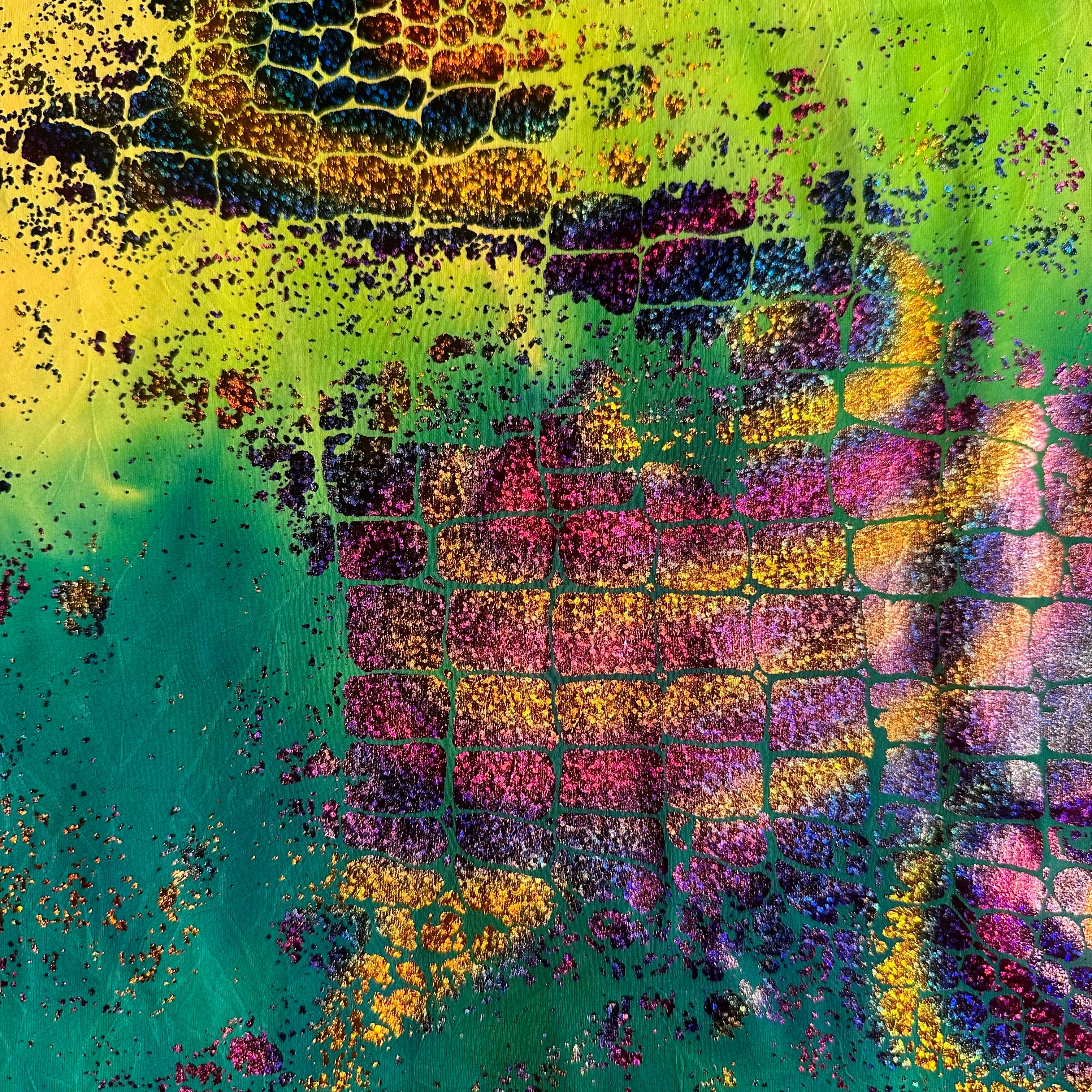 4-Way Stretch Nylon Spandex  Fabric Crushed Tie Dye Peel Snake | Spandex Palace Lime Multi