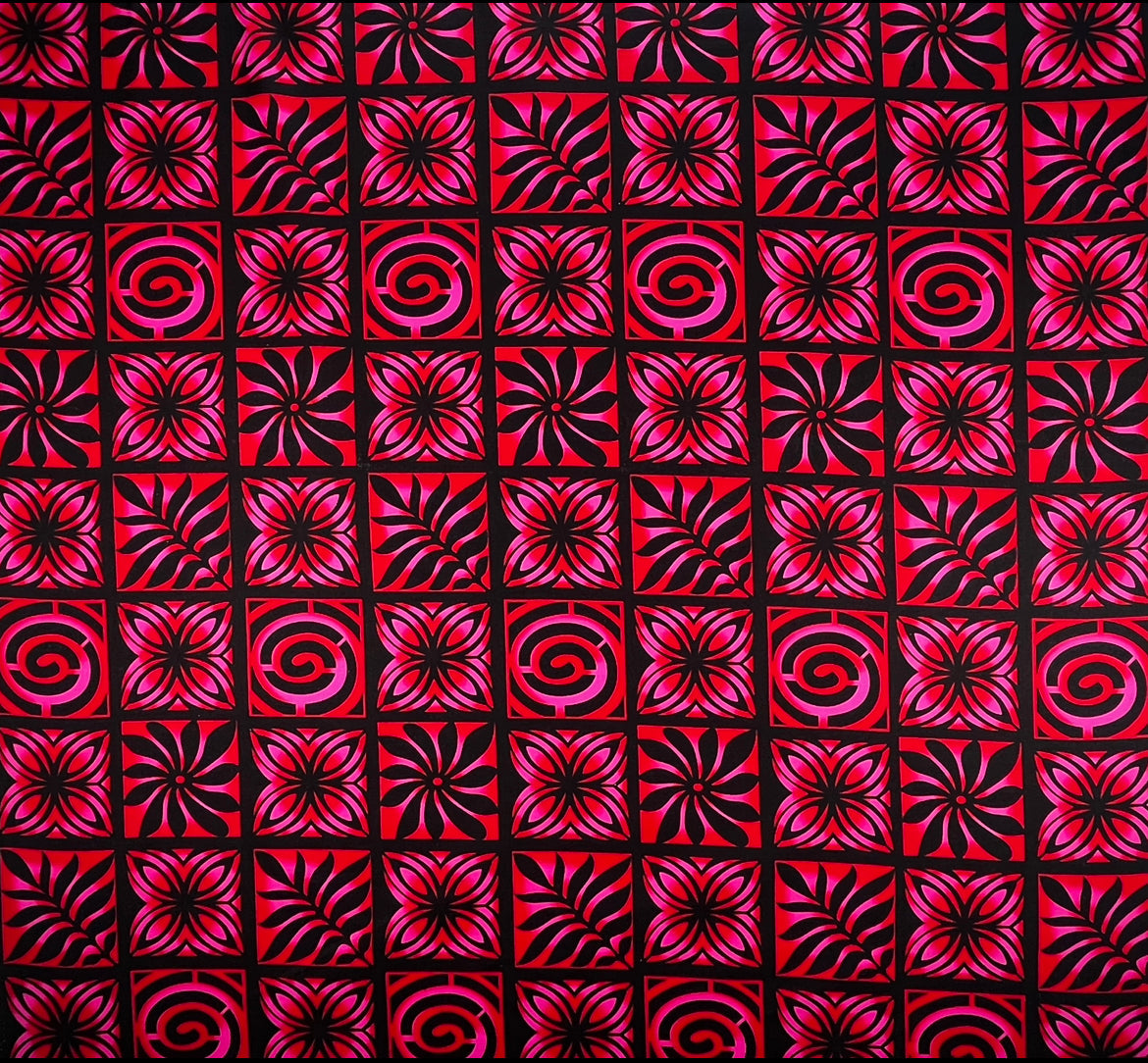 Traditional Polynesian Tapa checkered design Fabric| Cotton Light Barkcloth | Spandex Palace