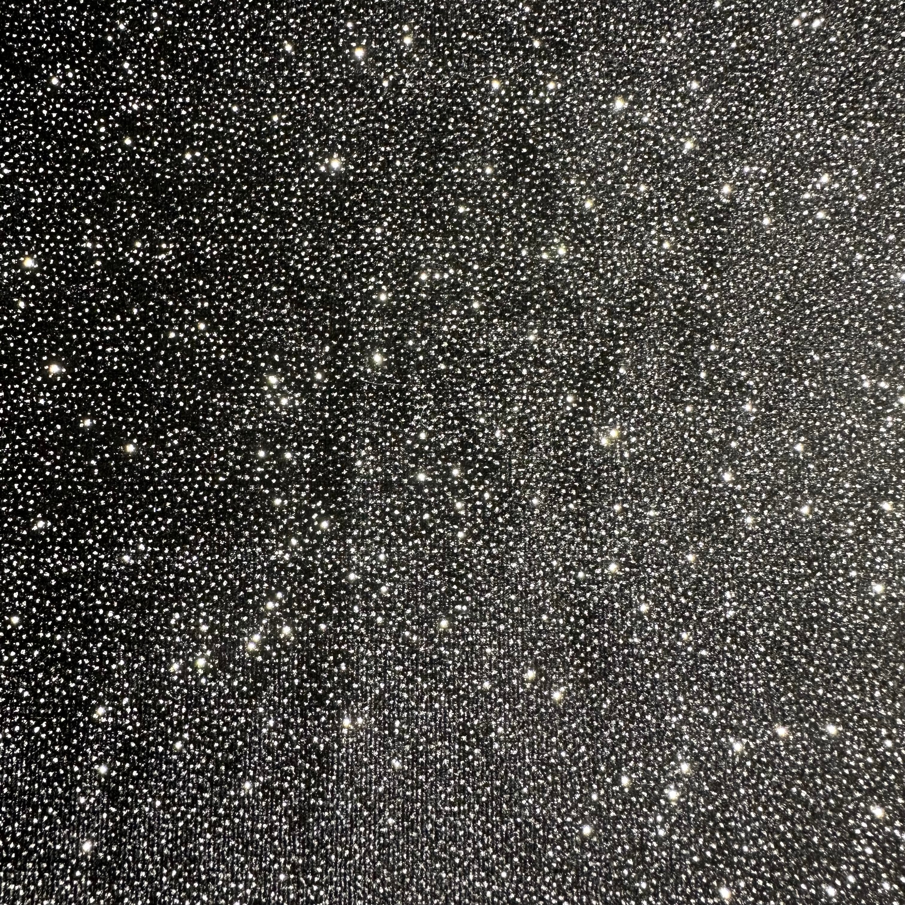 2 Way Stretch Polyester Spandex Velvet With Midnight Glitter | Spandex Palace Black Silver