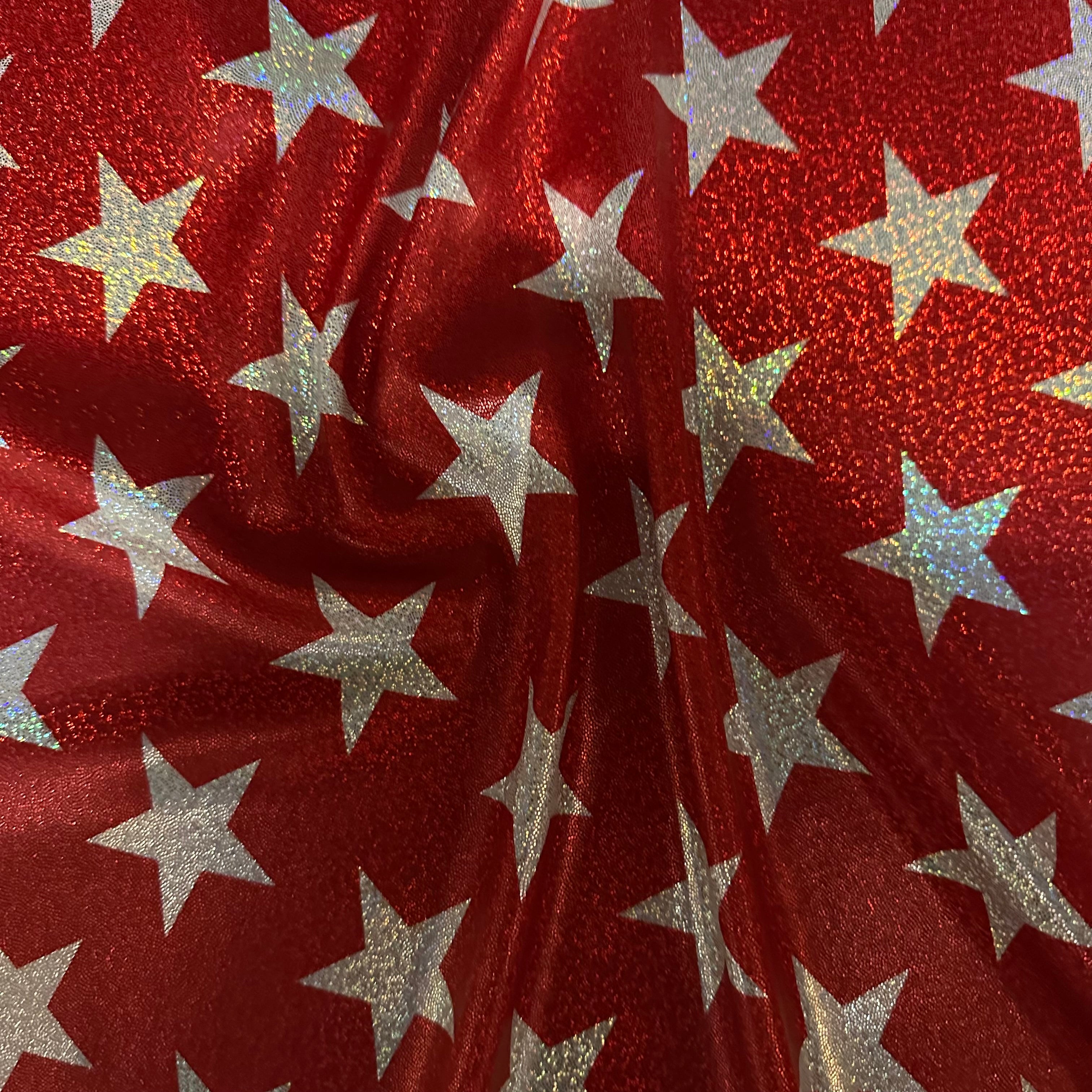 American Star Foggy Hologram: Stretch Polyester Spandex Fabric for Patriotic Designs | Spandex palace Red
