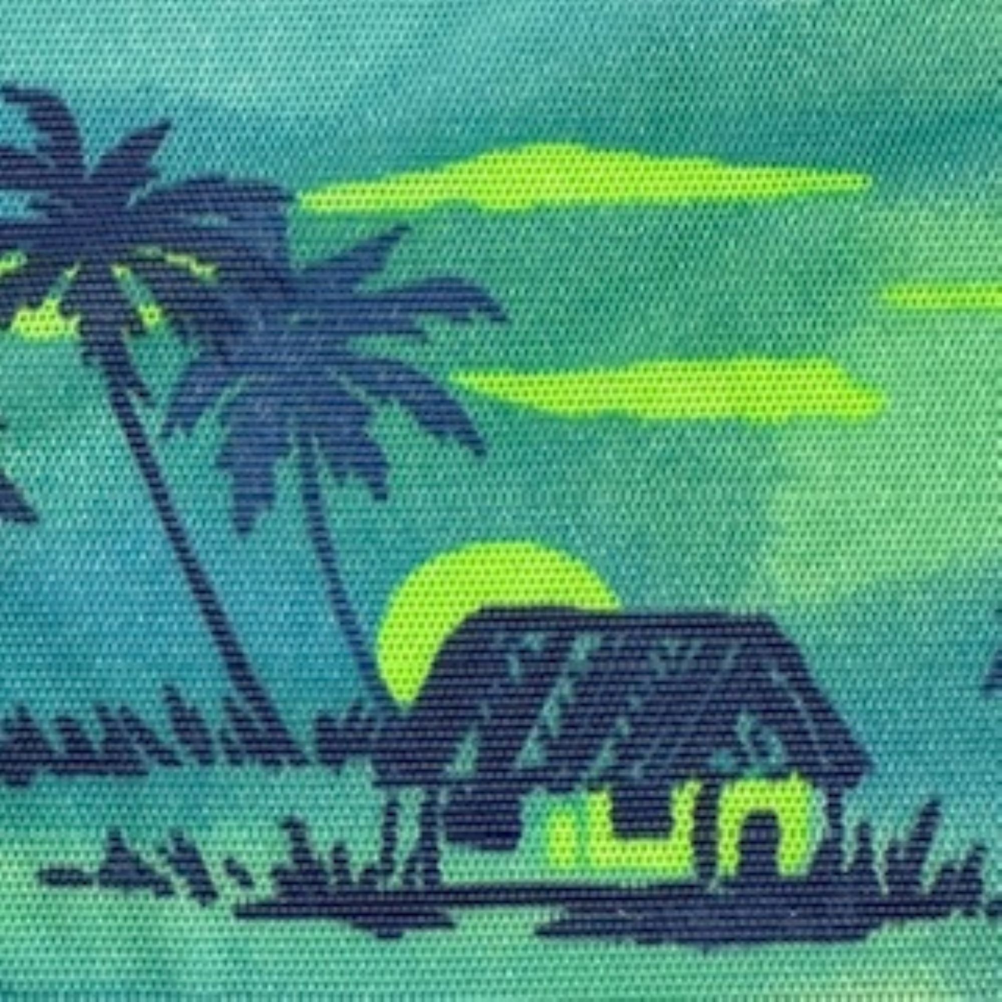 Island Design Power Mesh print Fabric | Spandex Palace Green