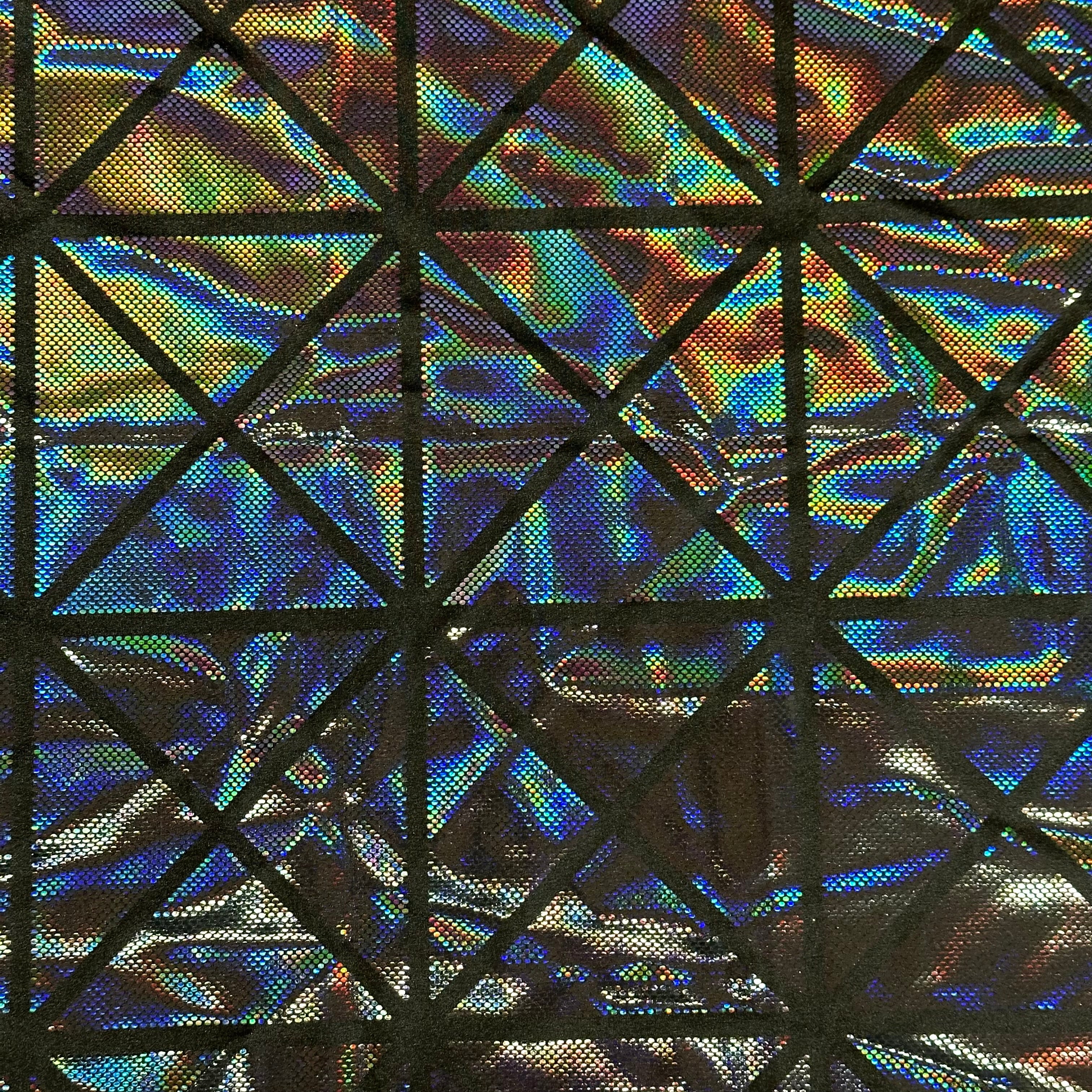 Geometric Hologram Laser Tag Nylon Spandex Fabric | Spandex Palace Black