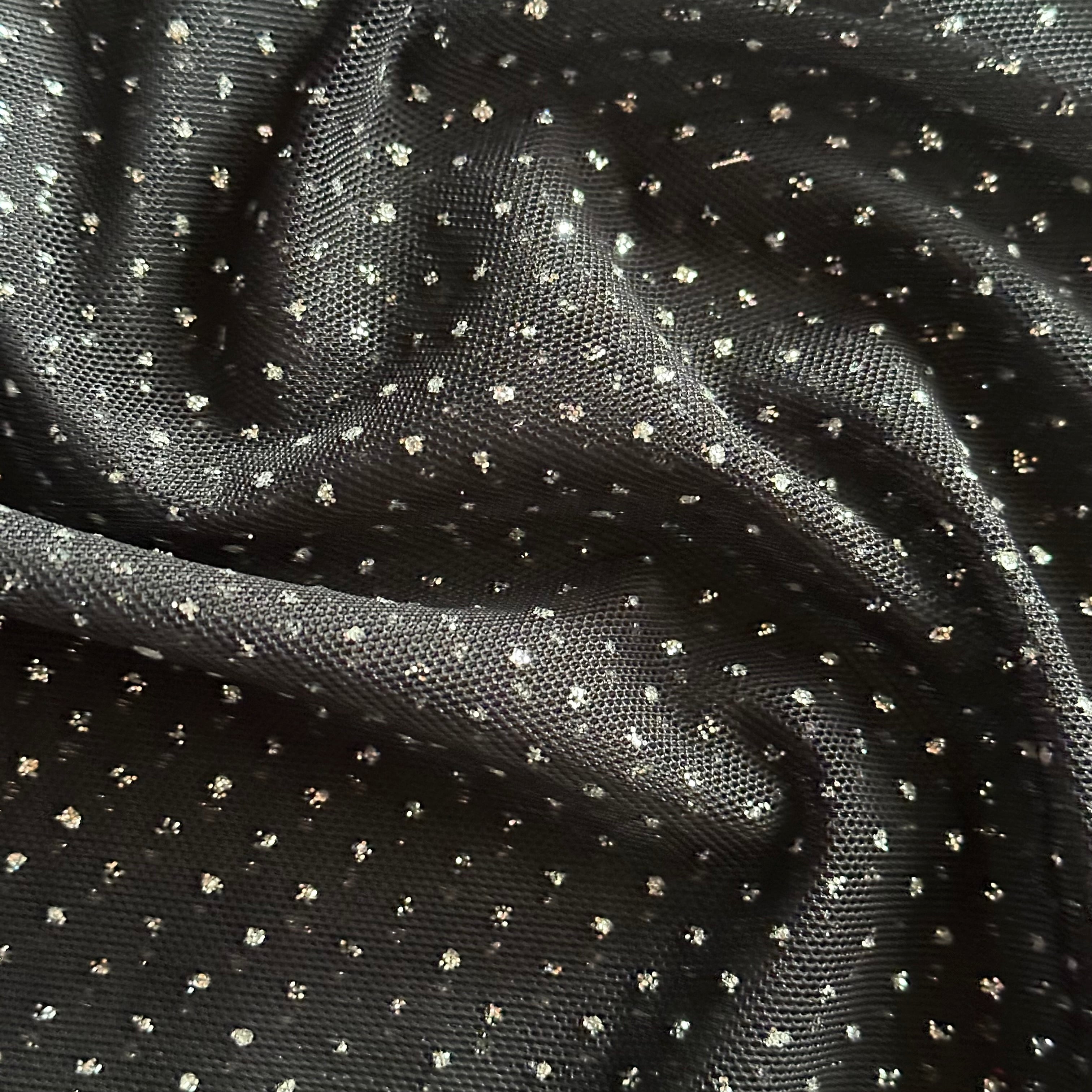 Sparkling Black Nylon Spandex Glitter Power Mesh | Spandex Palace Black Silver