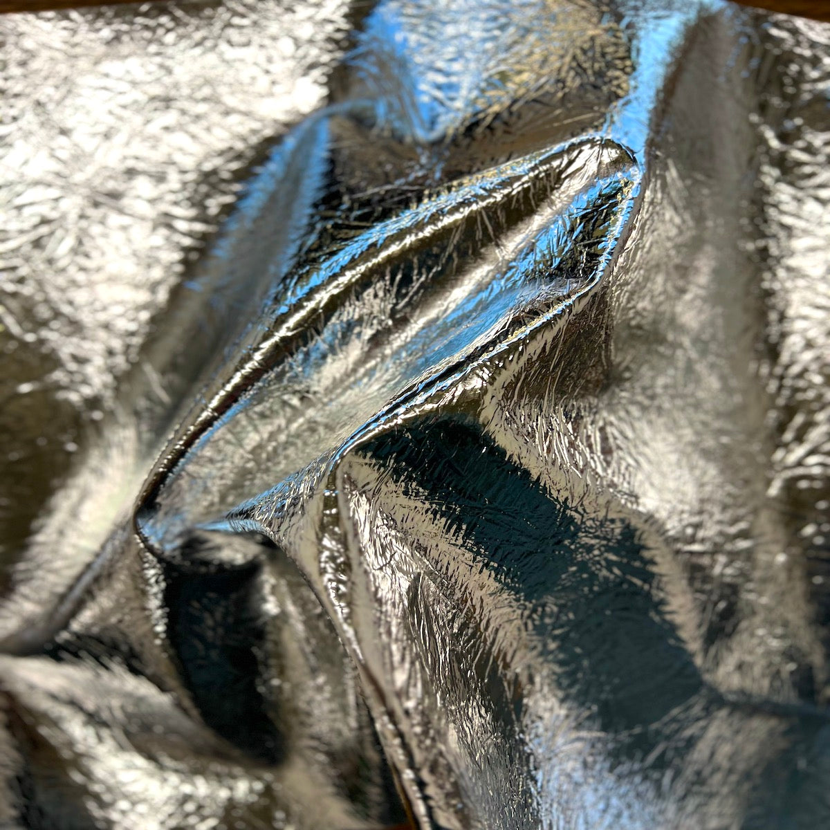 Crushed Distressed Foil Chrome Mirror Reflective Vinyl Fabric