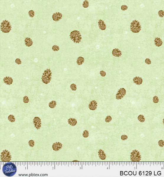 Light Green Pinecones Bigfoot Country BCOU-6129-LG Cotton 44/45 Fabric Per Yard