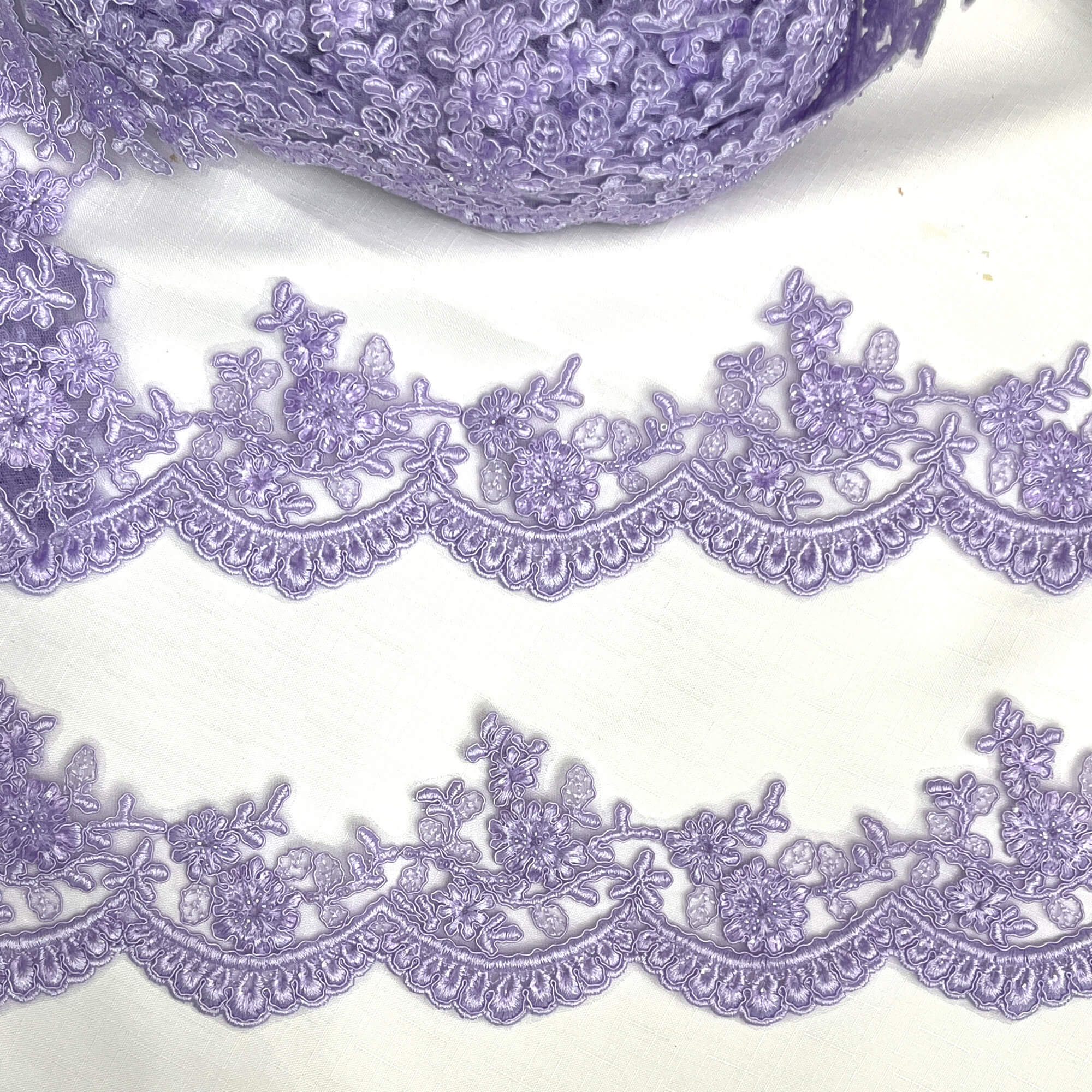 Beaded & Corded Floral scalloped Bridal Lace Trimming | Lace USA - 96215W-BP