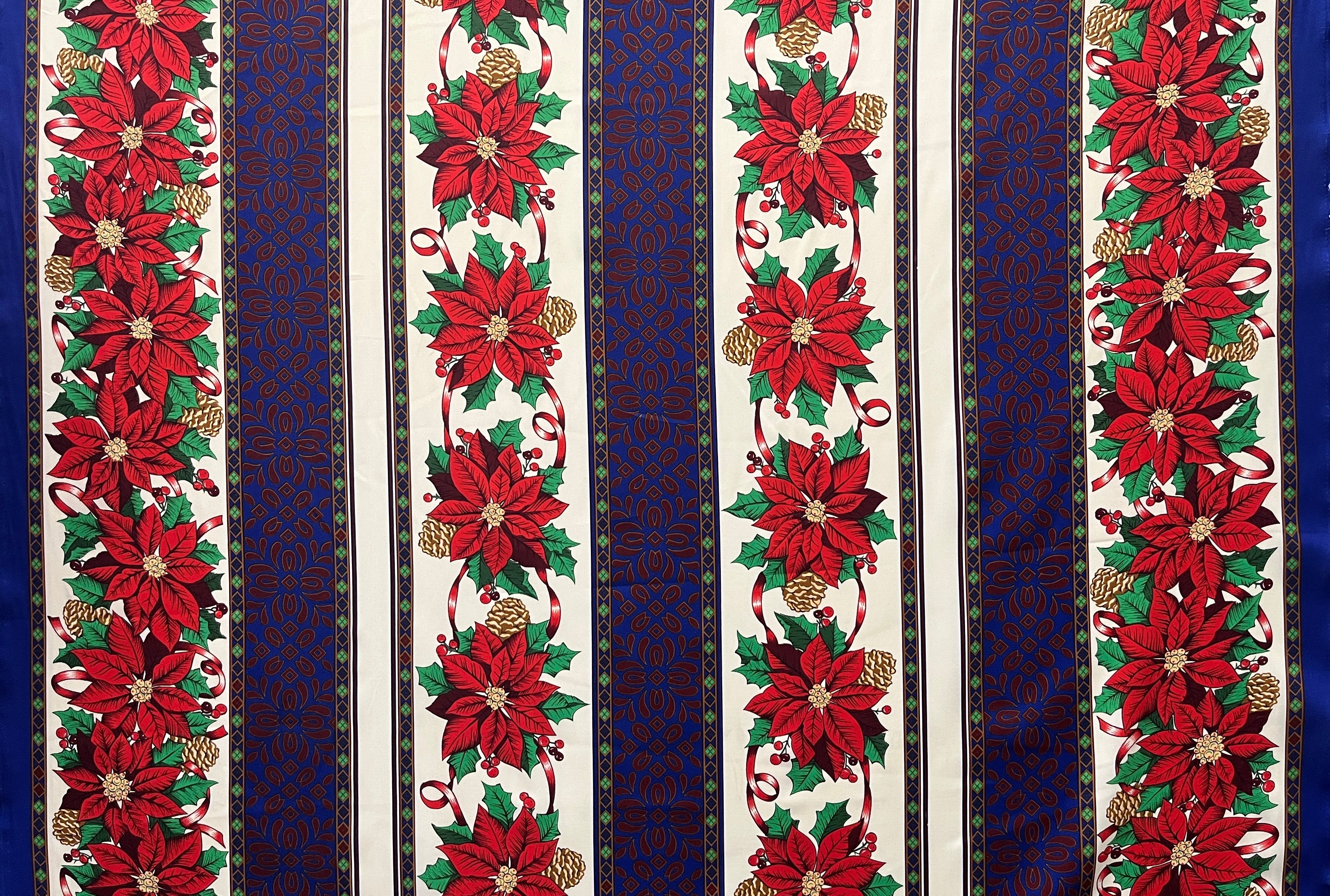 Midnight Poinsettia Stripes Polyester Fabric | Islands Fabric
