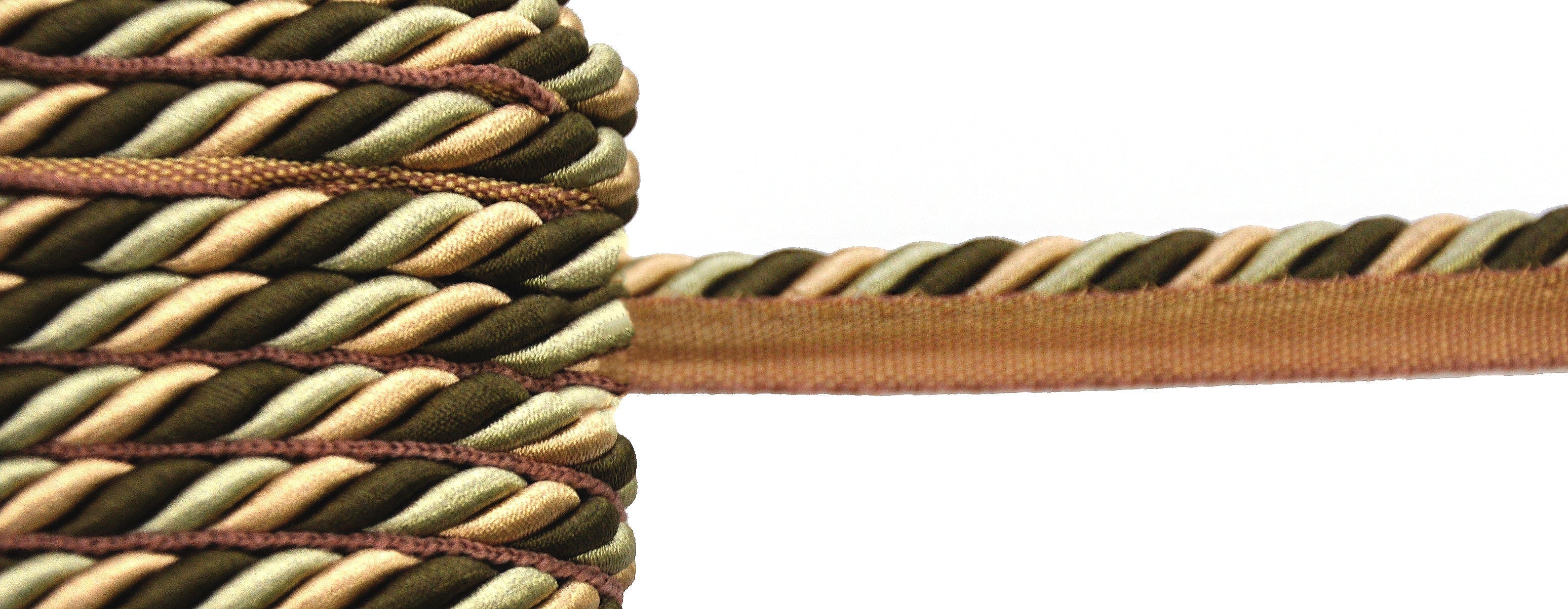 Milante Collection - 3/8" CORD WITH LIP (50 Yard Roll) - BC-1023-10/25 Green, Gold and Brown