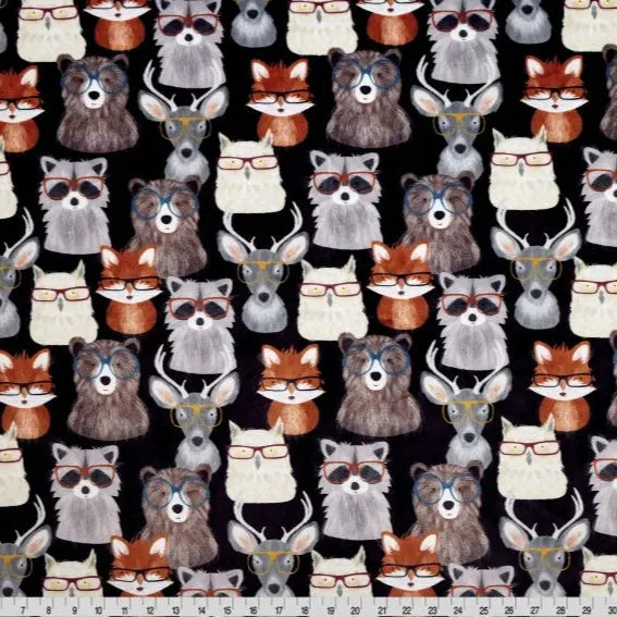 Multi Black Nature Nerds Digital Cuddle Black Fabric per yard