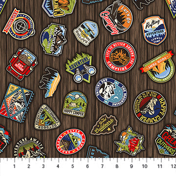 Multi Plethora of Patches Camping Therapy Cotton 44"/45" Fabric Per Yard
