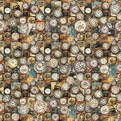 Multi Steam & Steel Clocks Cotton 44/45 Fabric Per Yard