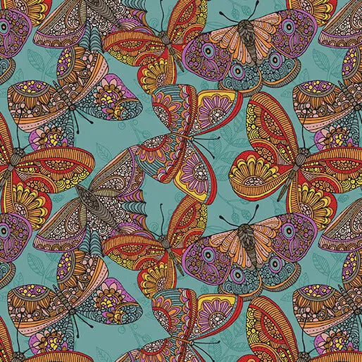 Multi Teal Small Wonders Butterfly Toss Cotton 44"/45" Fabric Per Yard