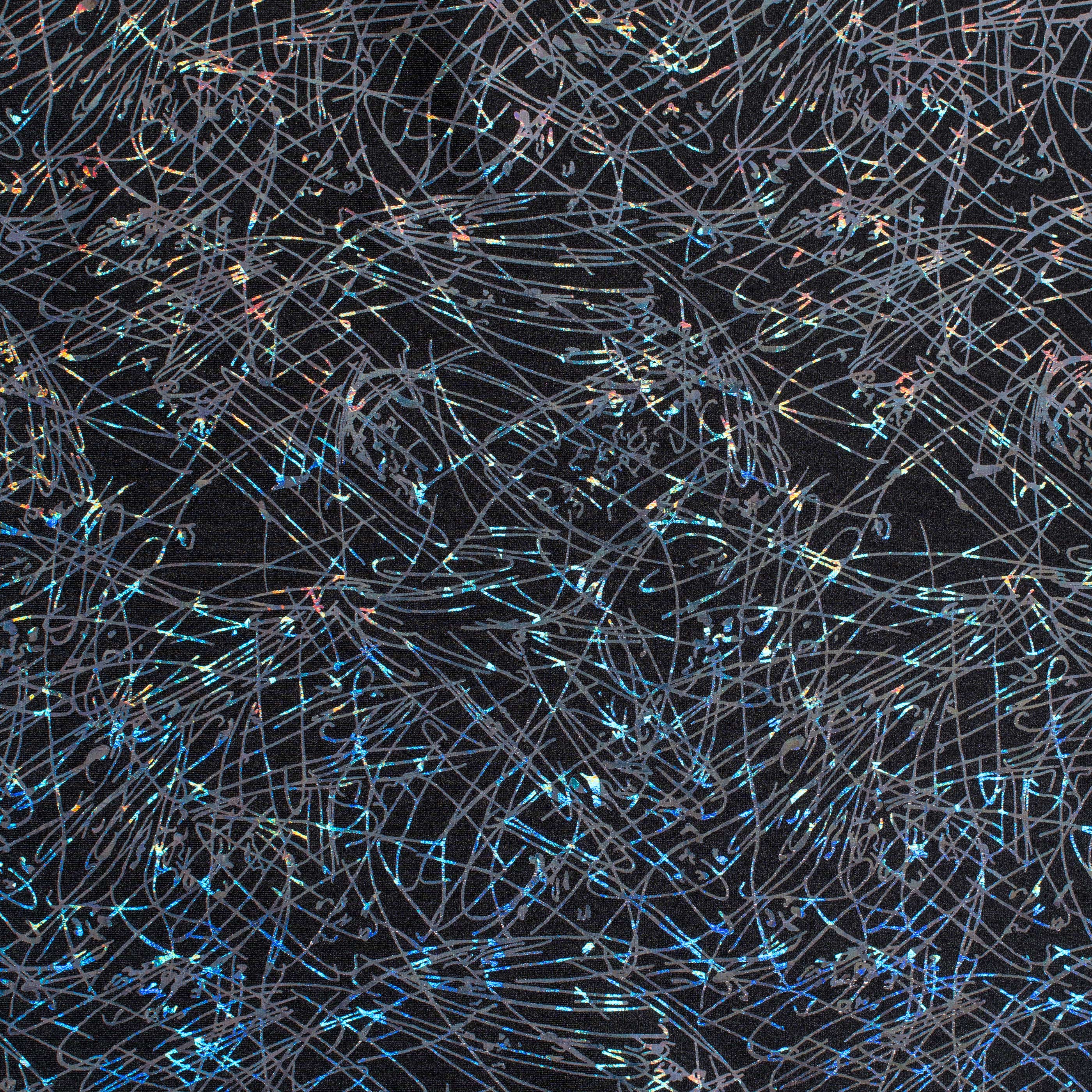 Stretch Nylon Spandex Fabric with Dancing Splash Hologram Foil | Spandex Palace Black Black