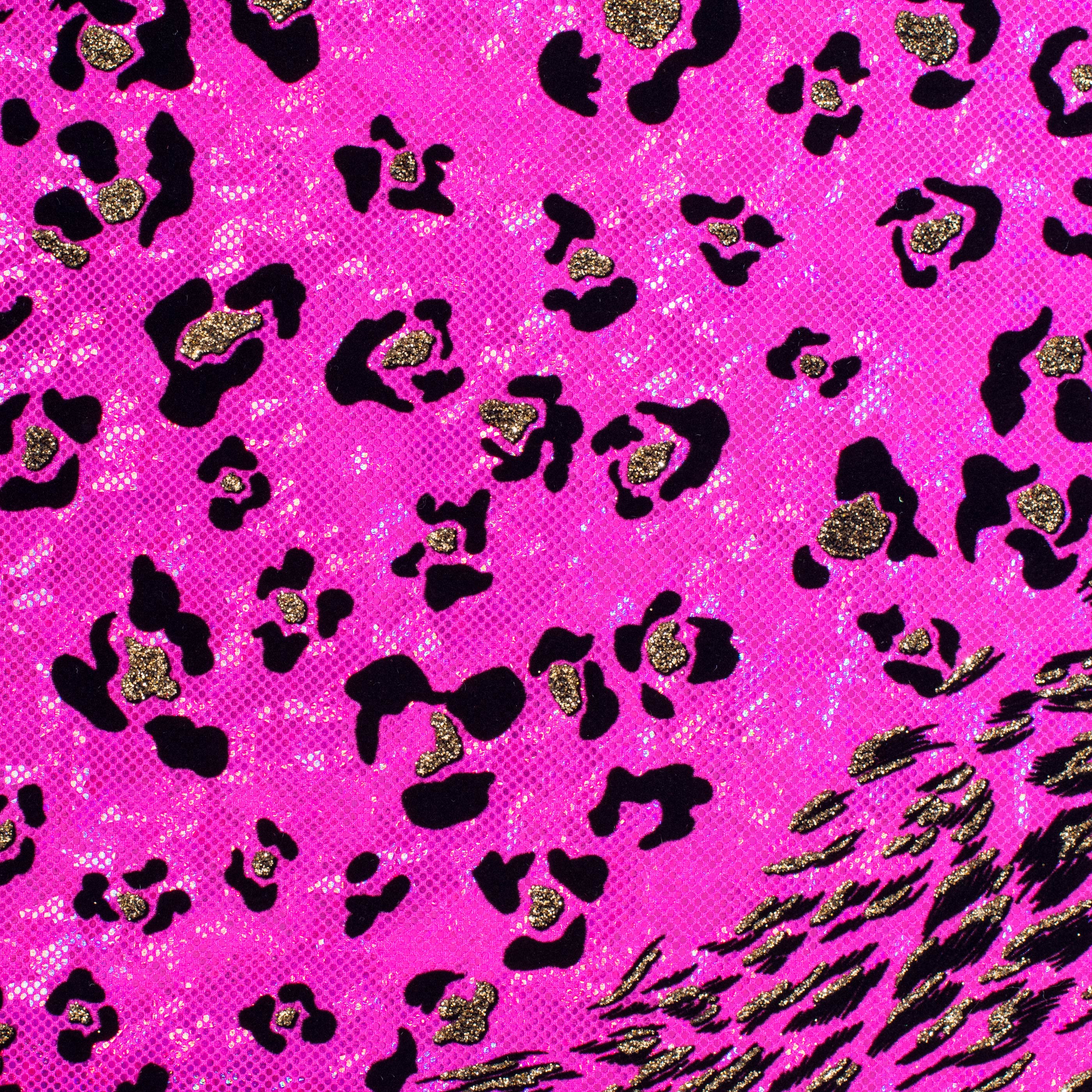 4 Way Stretch nylon Spandex Leopard Flocking l SPANDEX PALACE Hot Pink