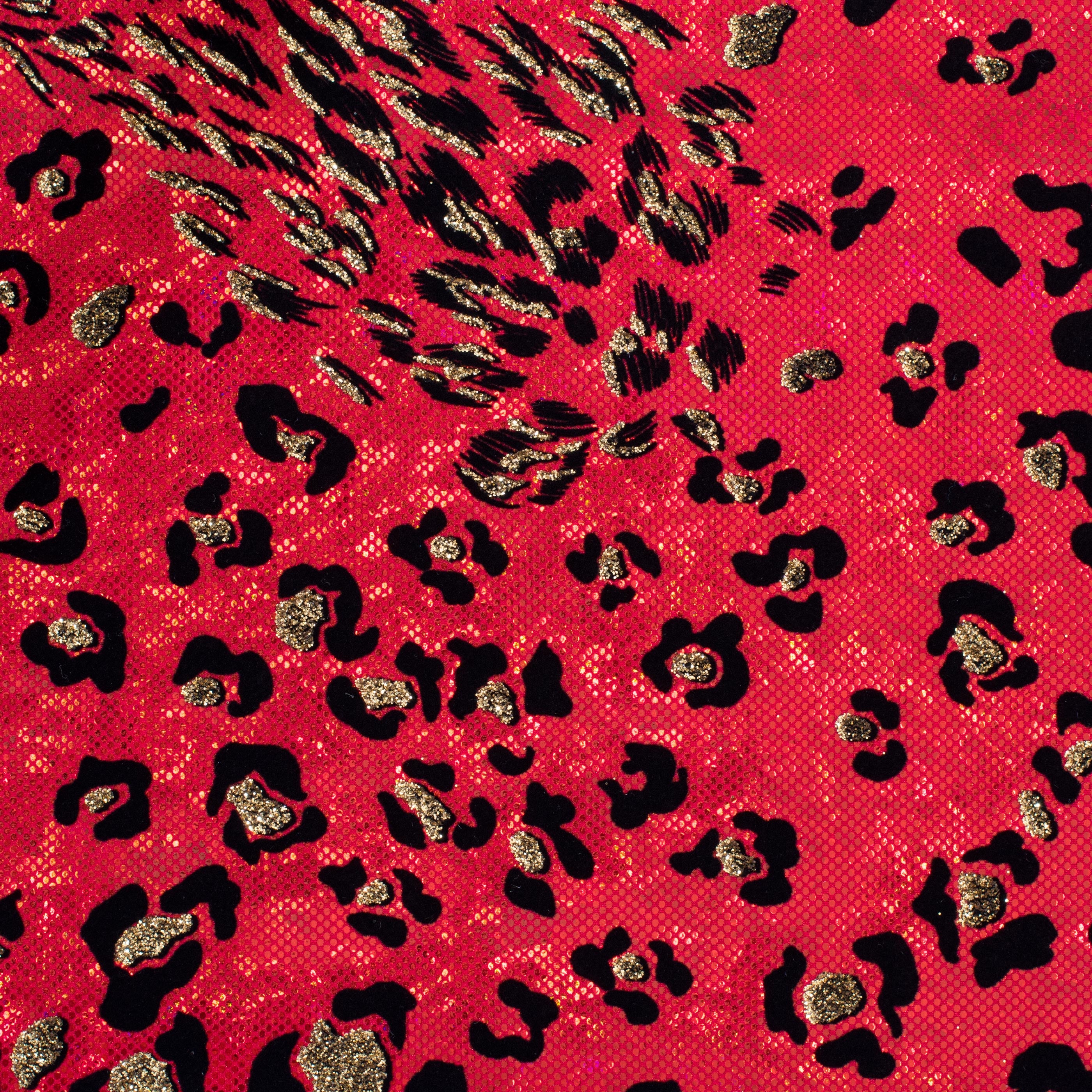 4 Way Stretch nylon Spandex Leopard Flocking l SPANDEX PALACE Red