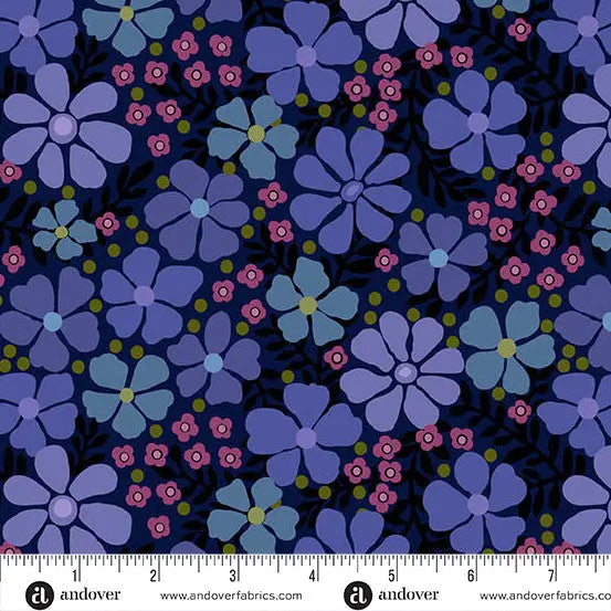 Nancy Rink Mystic Meadow Packed Floral Blue 108" Cotton Wideback Fabric per yard