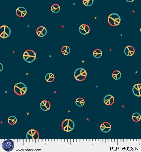 Navy Blue Rainbow Peace Symbol Peace, Love, Pickleball Cotton 44/45 Fabric Per Yard