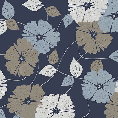 Navy Modern Refinement Floral Vine Cotton 43"/44" Fabric Per Yard