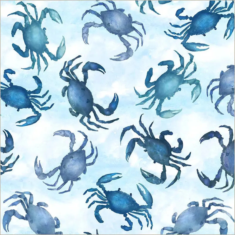 Ocean Life Blue Crabs Mist Wideback Cotton Fabric Per Yard