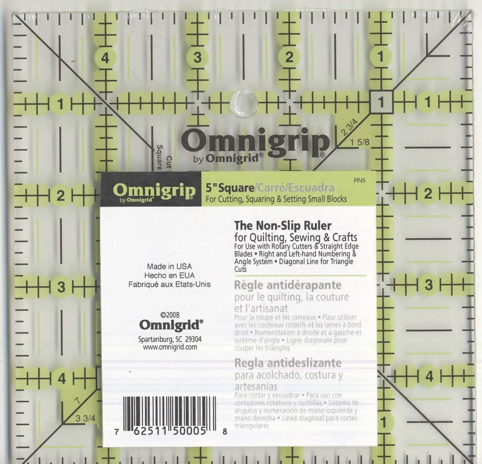 Omnigrid Omnigrip Neon Ruler 5in Square