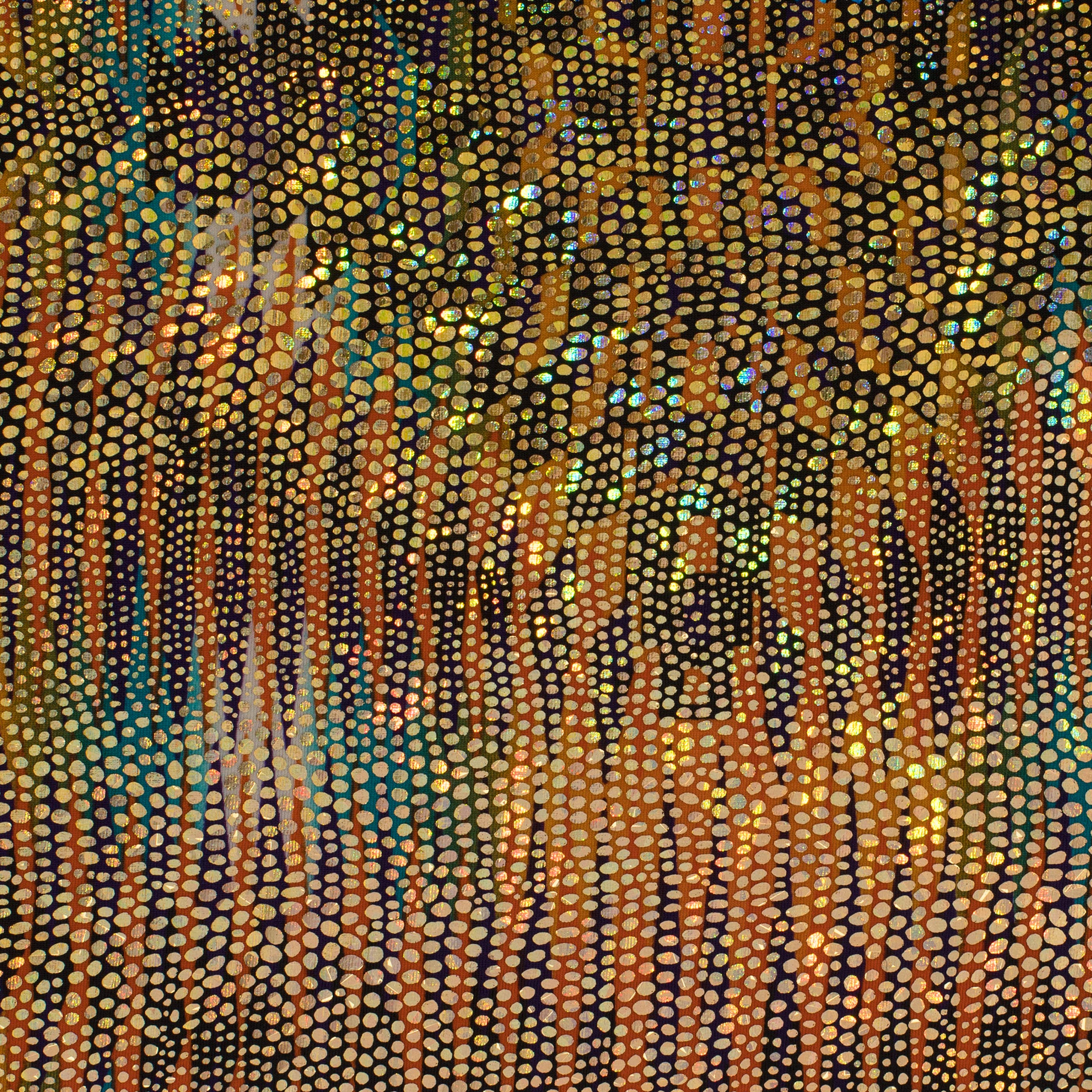 4 Way Stretch Nylon Spandex Abstract With Hologram |Spandex Palace Orange Gold