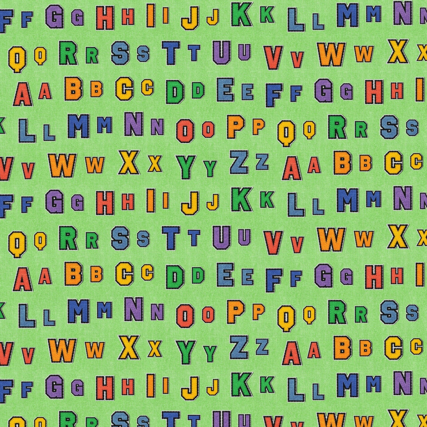 Green Patch Perfect Alphabet Rows Cotton 43"/44" Fabric Per Yard