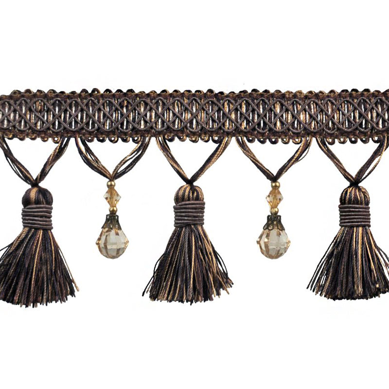 Paulette Collection - 4" width BEADED TASSEL FRINGE (25 Yard Roll) - BF-4027-26/61 Purple and Mocha