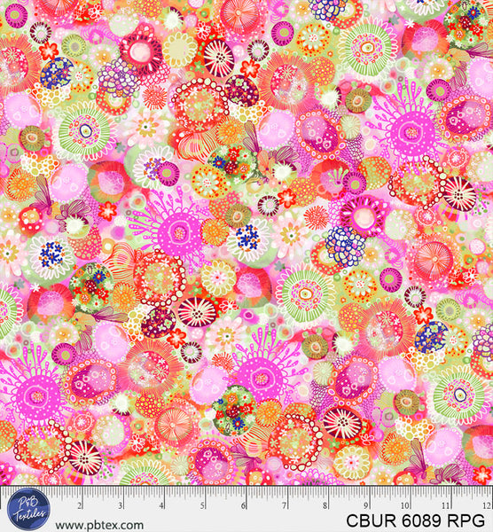Peachy Blossom Flower Bust Color Burst Cotton 44"/45" Fabric Per Yard