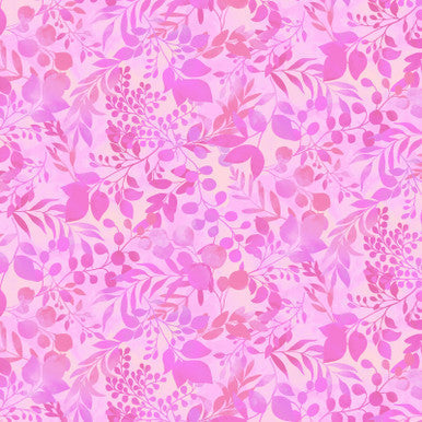 Pink Fern & Foliage Blissful Blooms Cotton 43"/44" Fabric Per Yard