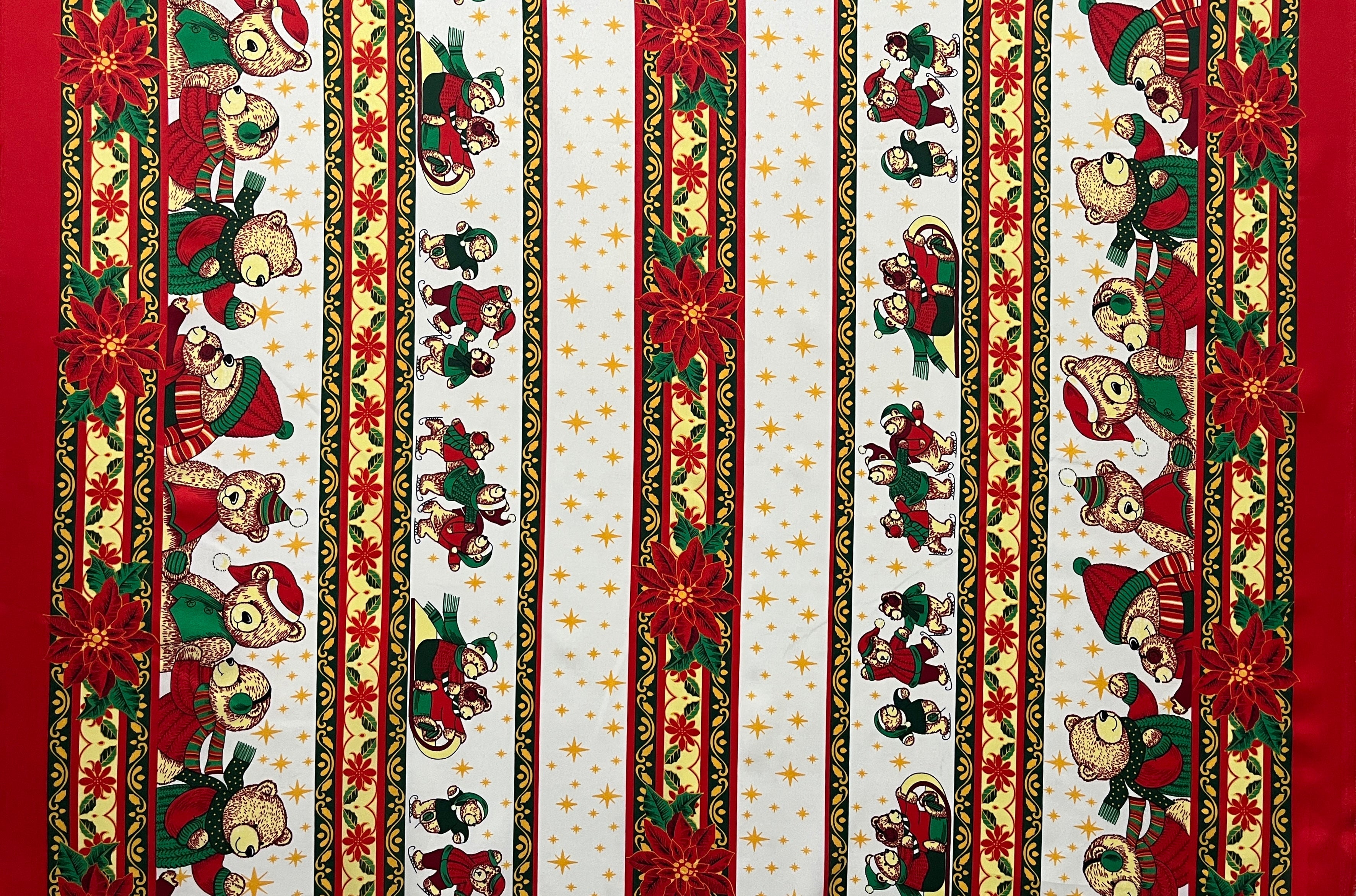 Poinsettia Bears Polyester Fabric | Islands Fabric