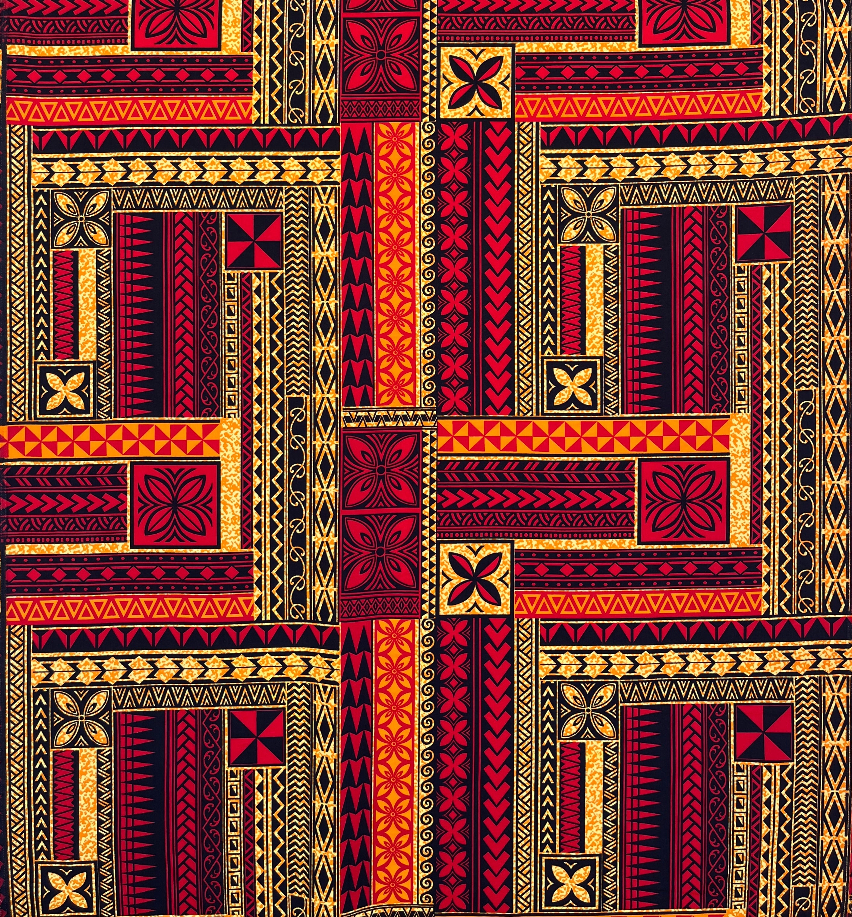 Polynesian Geometric Symmetrical design Peachskin Fabric | Islands Fabric