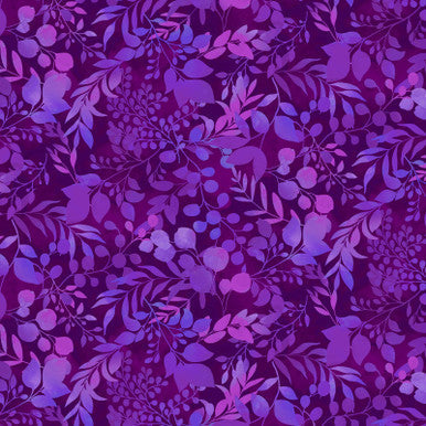 Purple Fern & Foliage Blissful Blooms Cotton 43"/44" Fabric Per Yard