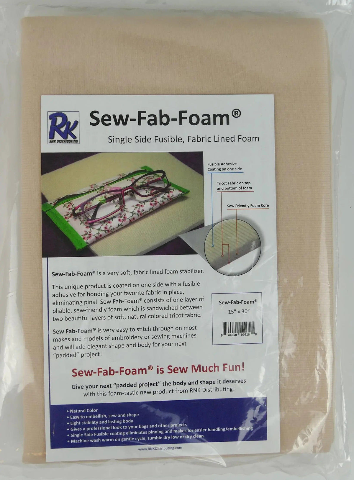 RNK Sew-Fab-Foam - Single Fusible 15" x 30"