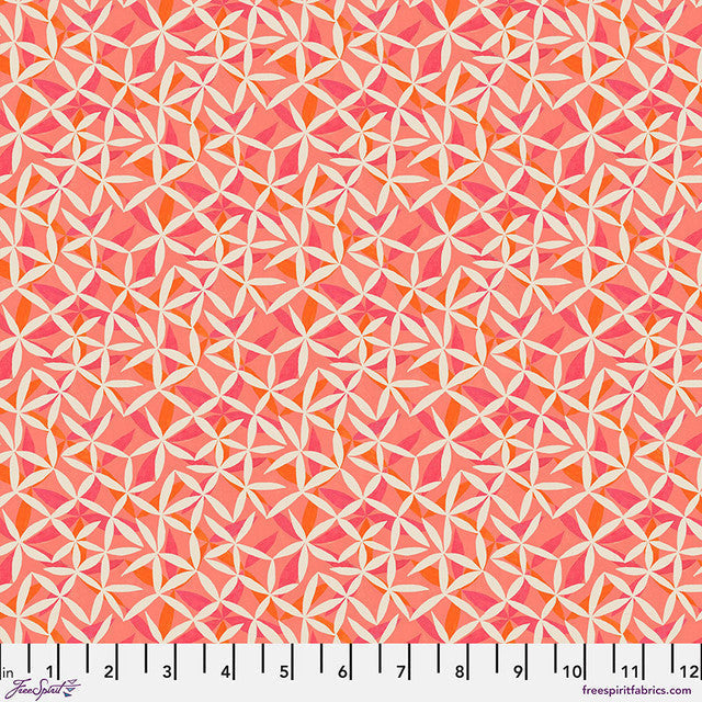 Star Flower Dance Coral Flourish And Bloom 44"/45" Cotton Fabric Per Yard