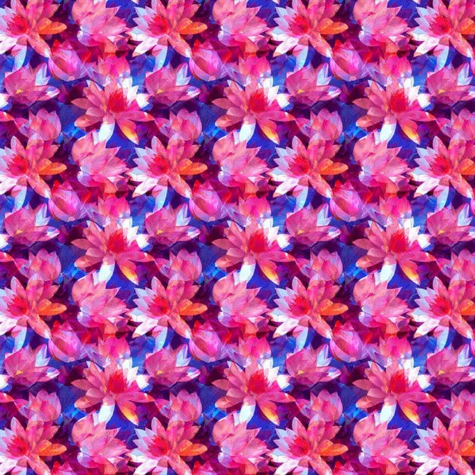 Red Pink Translucence Flowers Cotton Wideback Fabric per yard