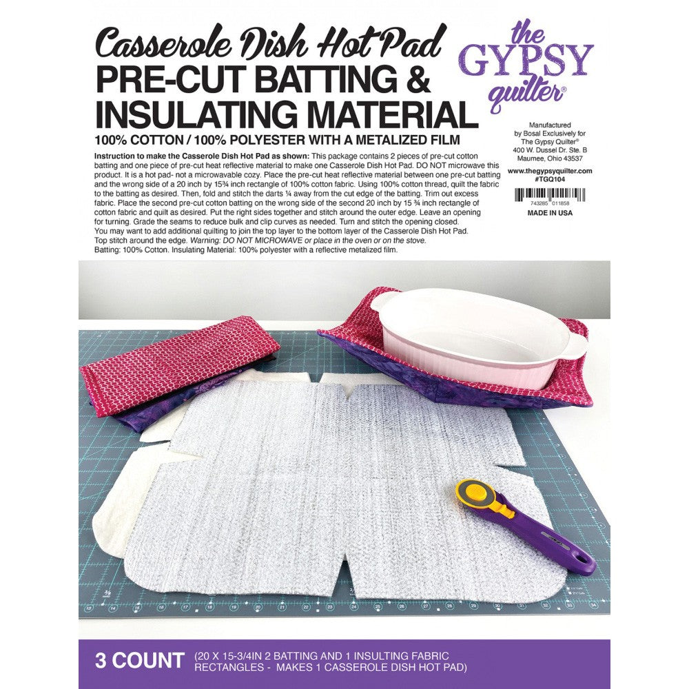Gypsy Quilter, Casserole Dish Hot Pad Pre-Cut Batting - 3ct