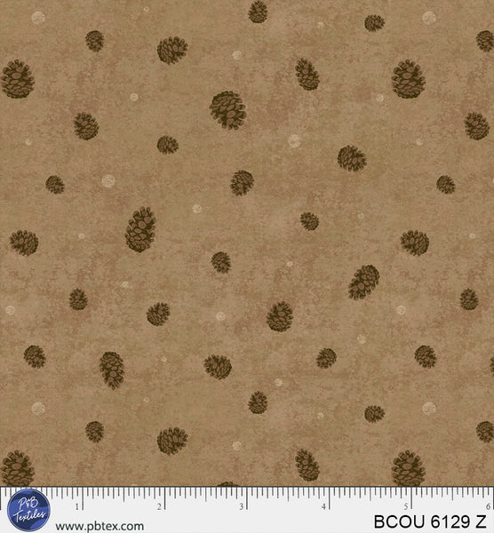 Tan / Natural Pinecones Bigfoot Country BCOU-6129-Z Cotton 44/45 Fabric Per Yard