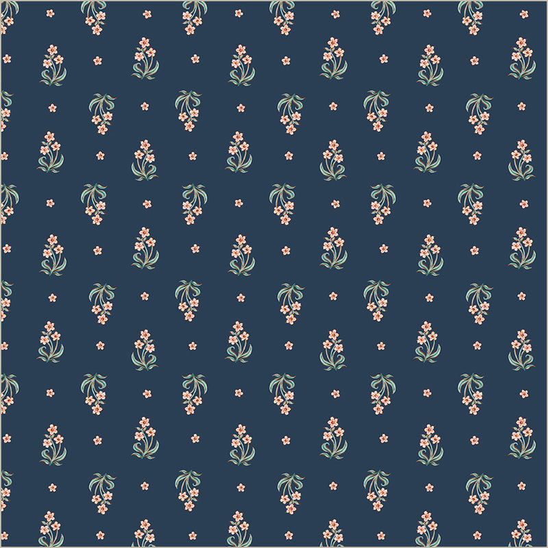 Tapestry Posy Prussian Cotton 43/44 Fabric Per Yard