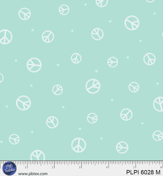 Teal Peace Symbol Peace, Love, Pickleball Cotton 44/45 Fabric Per Yard