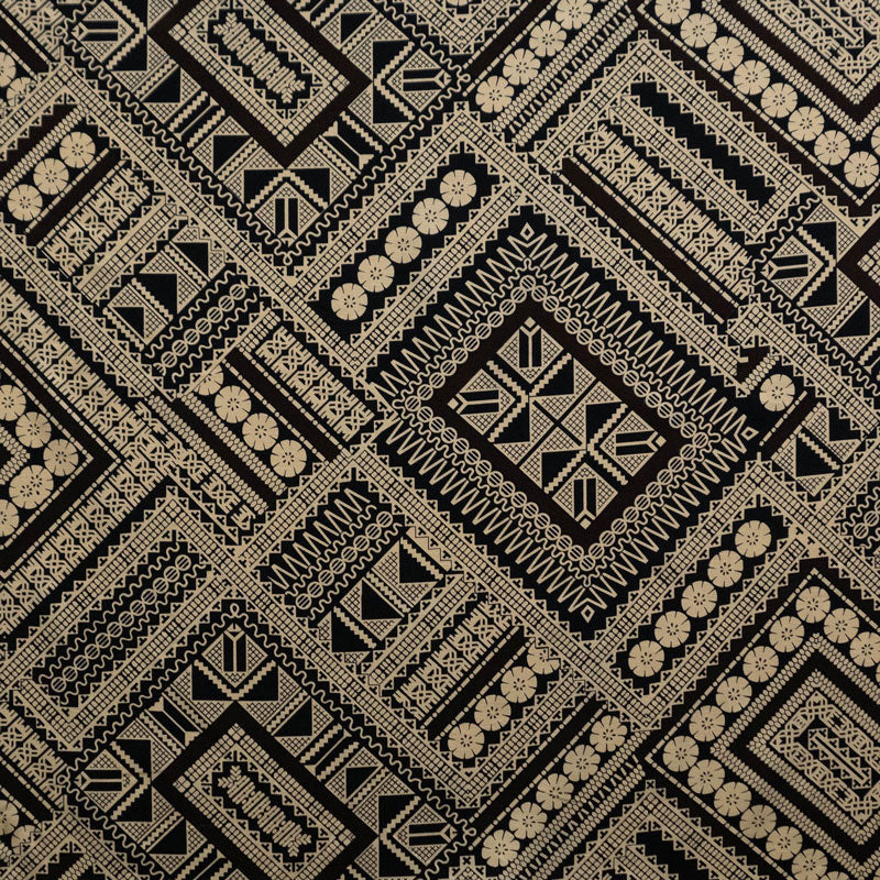 Traditional Polynesian Geometric Design Cotton Light Barkcloth Fabric | Islands Fabric