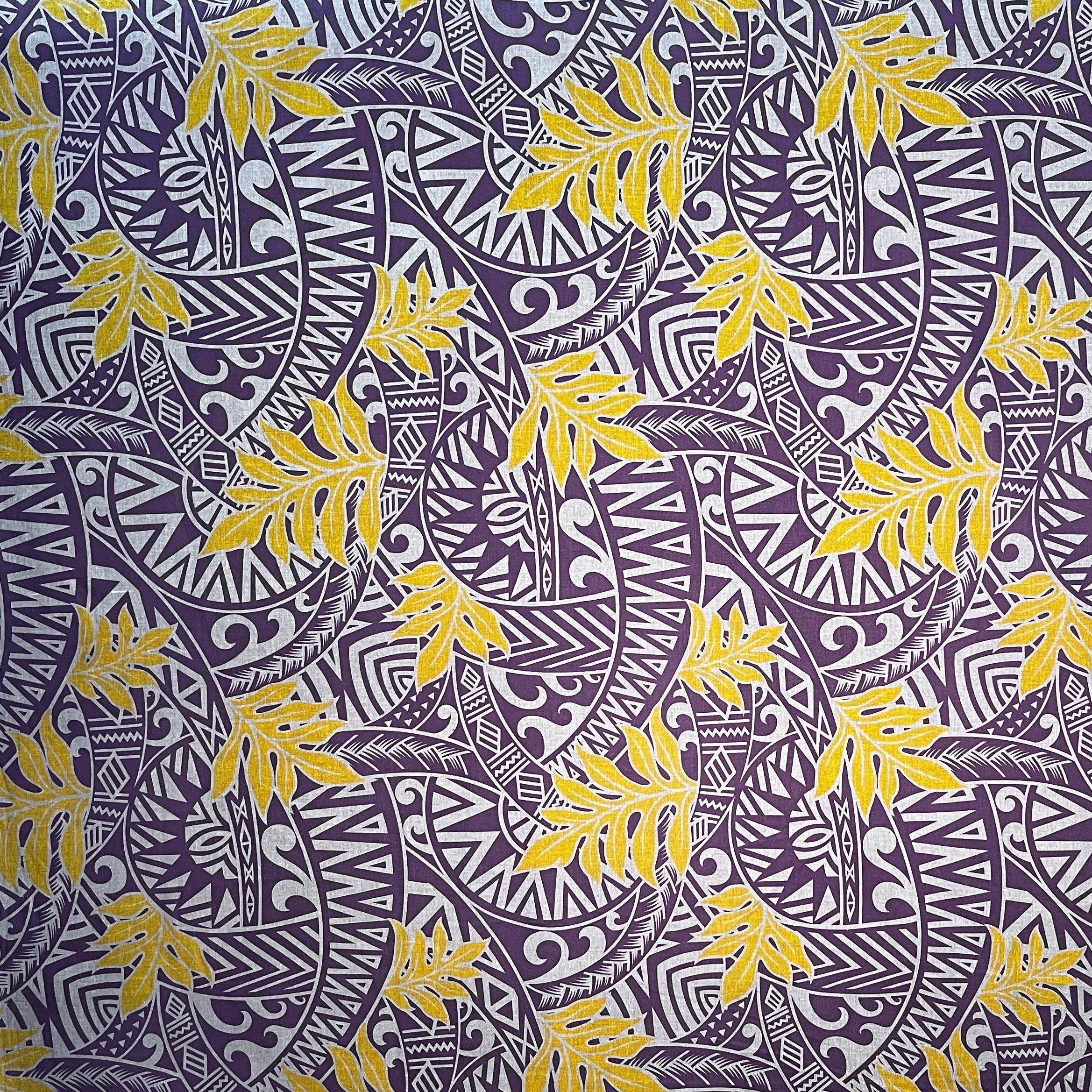 Traditional Polynesian Tattoo Philodendron Leaves Chambray (Denim Look) Fabric | Islands Fabric