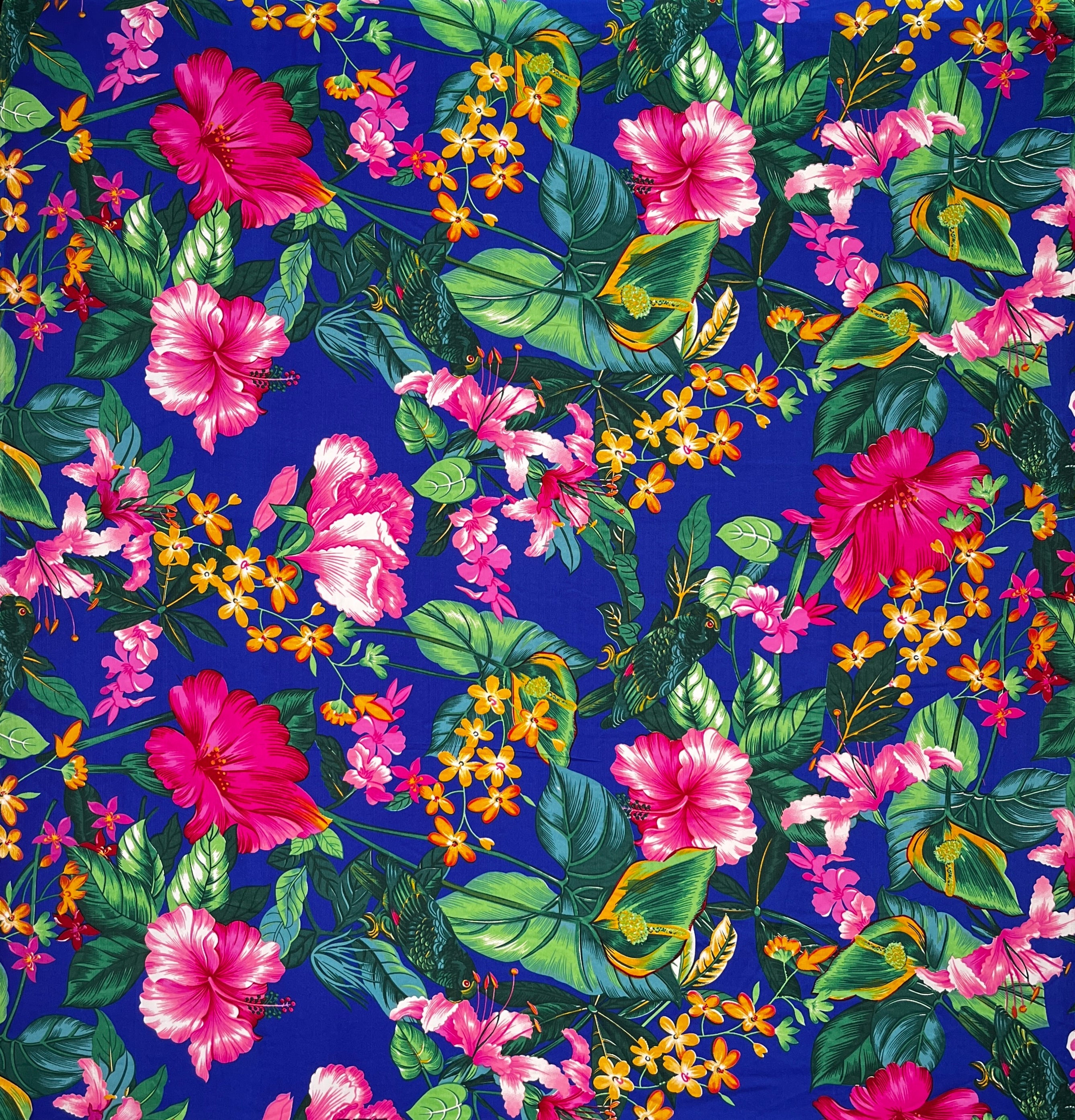 Tropical Parrot Garden Peachskin Fabric | Islands Fabric