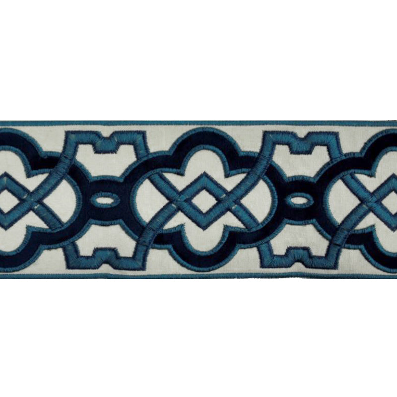 Velvet Embossed Decorative Trim Tape - 3 1/2" Width (25 Yard Roll) - BR-7337-05 Navy/Beige