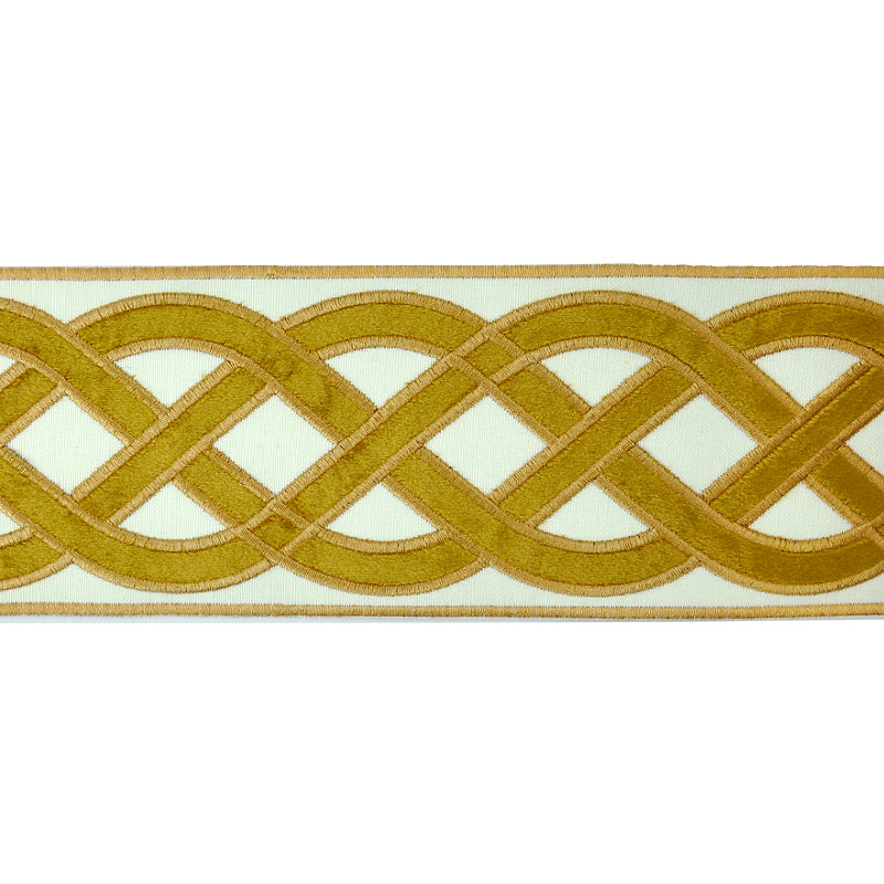 Velvet Embossed Decorative Trim Tape - 3 3/4" Width (25 Yard Roll) - BR-7526-38 Gold/Beige