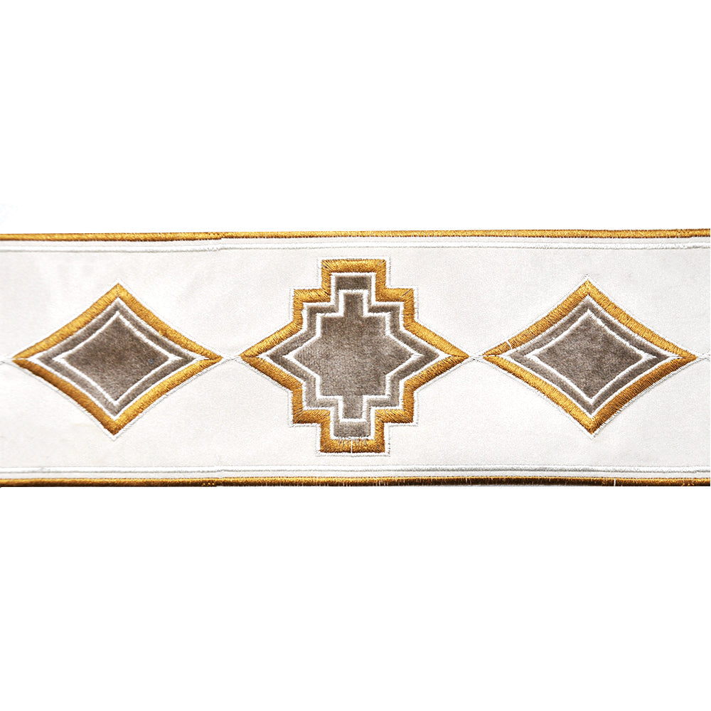 Velvet Embossed Decorative Trim Tape - 4" Width (23-30 Yard Roll) - BR-7557-24/28 Beige/Ivory