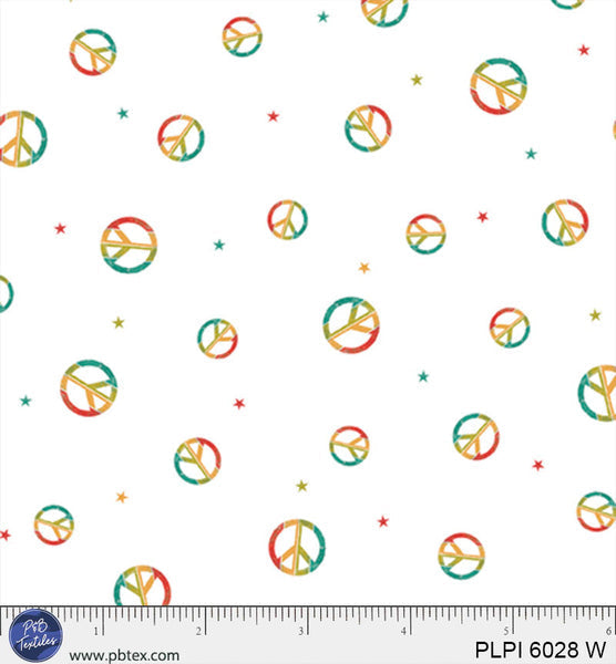 White Rainbow Peace Symbol Peace, Love, Pickleball Cotton 44/45 Fabric Per Yard